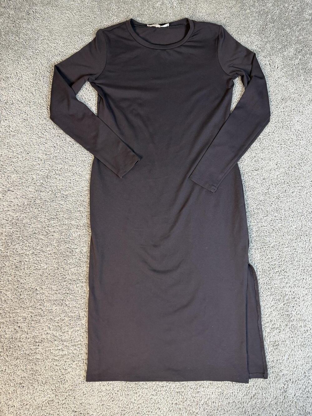 Philosophy Dress Womens S Black T-Shirt Dress Midi Long Sleeve Side Slit